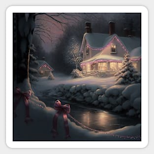 Christmas House in Pink Sticker